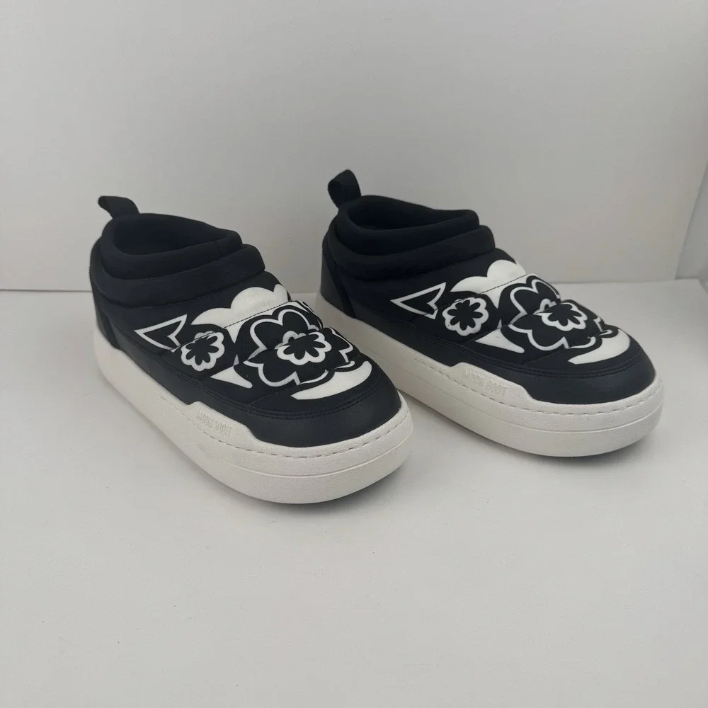 Moon Boot Black White Puffy Floral Puffy Platform Sneakers